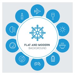 transports, food, drinks, travel Infographic Circle outline Icons Set. Contains such Icons as  business,  website,  elements,  background,  pattern,  banner and more. ..Fully Editable. Pixel Perfect