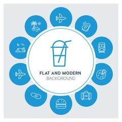 transports, food, drinks, travel Infographic Circle outline Icons Set. Contains such Icons as  business,  website,  elements,  background,  pattern,  banner and more. ..Fully Editable. Pixel Perfect