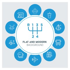 transports, food, drinks, travel Infographic Circle outline Icons Set. Contains such Icons as  business,  website,  elements,  background,  pattern,  banner and more. ..Fully Editable. Pixel Perfect