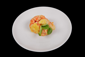 Cream potatoes with vegetables on a background