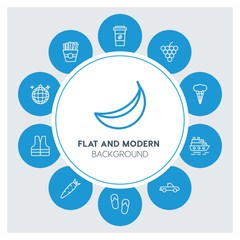 transports, food, drinks, travel Infographic Circle outline Icons Set. Contains such Icons as  business,  website,  elements,  background,  pattern,  banner and more. ..Fully Editable. Pixel Perfect