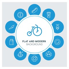 transports, food, drinks, travel Infographic Circle outline Icons Set. Contains such Icons as  business,  website,  elements,  background,  pattern,  banner and more. ..Fully Editable. Pixel Perfect