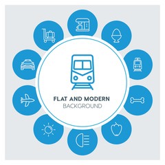 transports, food, drinks, travel Infographic Circle outline Icons Set. Contains such Icons as  business,  website,  elements,  background,  pattern,  banner and more. ..Fully Editable. Pixel Perfect