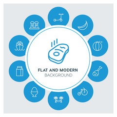 transports, food, drinks, travel Infographic Circle outline Icons Set. Contains such Icons as  business,  website,  elements,  background,  pattern,  banner and more. ..Fully Editable. Pixel Perfect