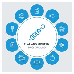 transports, food, drinks, travel Infographic Circle outline Icons Set. Contains such Icons as  business,  website,  elements,  background,  pattern,  banner,  and more. ..Fully Editable. Pixel Perfect