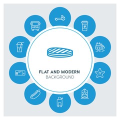 transports, food, drinks, travel Infographic Circle outline Icons Set. Contains such Icons as  business,  website,  elements,  background,  pattern,  banner and more. ..Fully Editable. Pixel Perfect