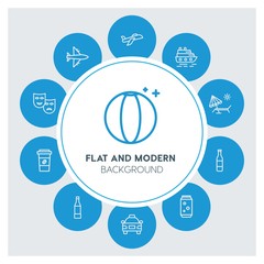 transports, food, drinks, travel Infographic Circle outline Icons Set. Contains such Icons as  business,  website,  elements,  background,  pattern,  banner and more. ..Fully Editable. Pixel Perfect