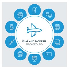 transports, food, drinks, travel Infographic Circle outline Icons Set. Contains such Icons as  business,  website,  elements,  background,  pattern,  banner,  and more. ..Fully Editable. Pixel Perfect