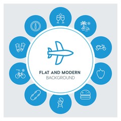 transports, food, drinks, travel Infographic Circle outline Icons Set. Contains such Icons as  business,  website,  elements,  background,  pattern,  banner and more. ..Fully Editable. Pixel Perfect