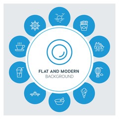transports, food, drinks, travel Infographic Circle outline Icons Set. Contains such Icons as  business,  website,  elements,  background,  pattern,  banner and more. ..Fully Editable. Pixel Perfect