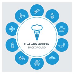 transports, food, drinks, travel Infographic Circle outline Icons Set. Contains such Icons as  business,  website,  elements,  background,  pattern,  banner and more. ..Fully Editable. Pixel Perfect