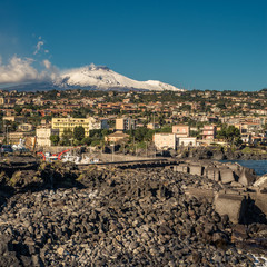 12-28-2016. Catania, Sicily, Italy. The Etna volcano viewed from Ognina.