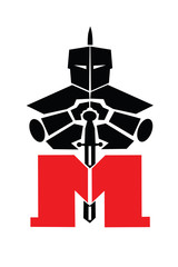 Logo with letter M.Vector / vector illustration with scene logo consisting of letter M and medieval knight