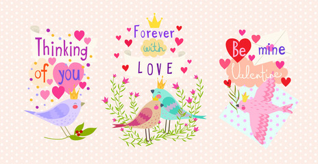 A bright illustration with birds and flowers painted in a colorful decorative style, a beautiful print for your product.