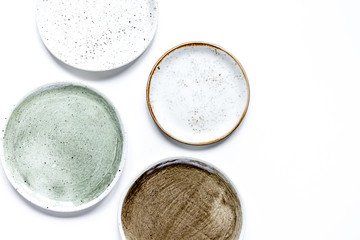 ceramic tableware top view on white background mock up