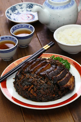 steamed pork belly with preserved mustard greens, Hakka chinese cuisine