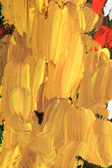 Closeup of paintstrokes with oilpaint in yellow and beige