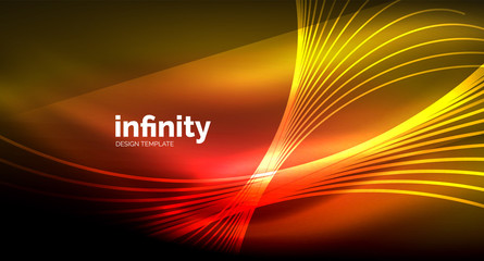 Abstract wave on dark background, shiny glowing neon digital background template