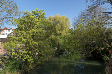 Sainte-Catherine island and Marne river in the old village of Creteil city
