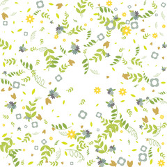 Floral Spring and Summer Vector Wallpaper with Flowers, Leaves, Butterflies, Green Branches. Easter, Mother's Day, 8 March, Birthday, Wedding Background for Banners, Cards, Posters, Invitations.