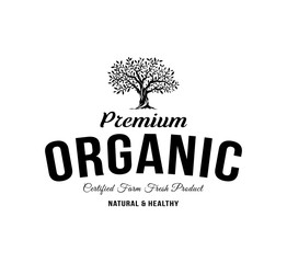 Organic natural and healthy farm fresh food retro emblem