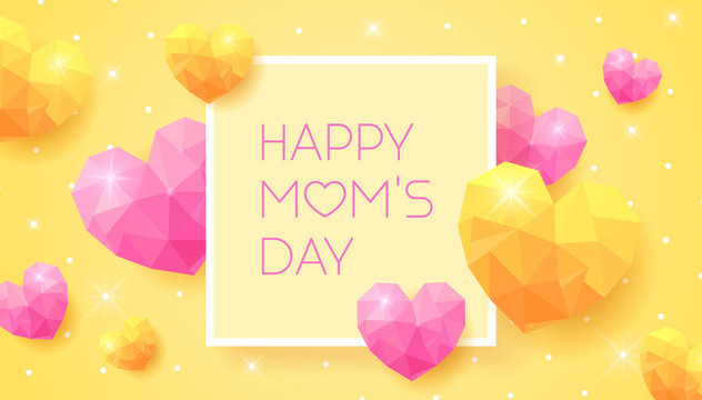 Happy Mom's Day banner with pink and yellow triangle hearts