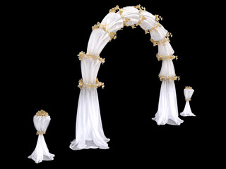 white wedding arch curtain with details in flowers isolated on a white background 3d rendering