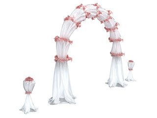 white wedding arch curtain with details in flowers isolated on a black background 3d rendering