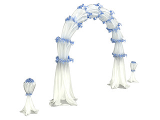 white wedding arch curtain with details in flowers isolated on a black background 3d rendering