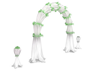white wedding arch curtain with details in flowers isolated on a black background 3d rendering