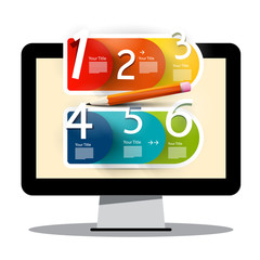 Computer Screen with Creative Six Step Infographic