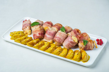 food in plates on a white background