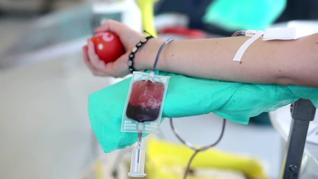 Blood donator donates blood in the hospital
