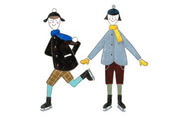 スケートを楽しむ若いカップル