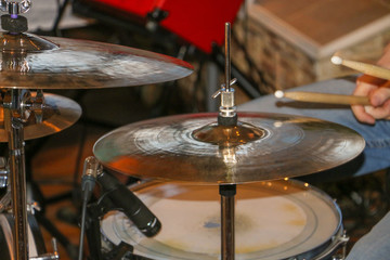 Fototapeta na wymiar drum set professional drummer at the concert