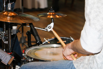 drum set professional drummer at the concert