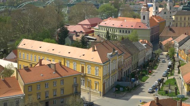 Esztergom city center and M&aacute;ria Val&eacute;ria Bridge