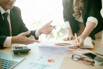 Cropped shot of consult meeting business people with planning of finance.