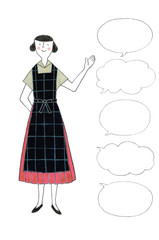 チェック柄のエプロンを見につけたママ