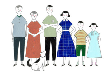 両親と祖父母と兄妹と犬