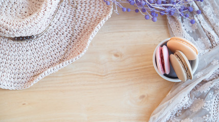 French macaroons with old vintage style present for sweet dessert on snack for happy meal and free time