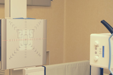 Room with an X-ray apparatus table for the production of X-ray images.