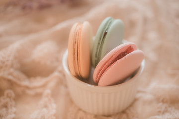 French macaroons with old vintage style present for sweet dessert on snack for happy meal and free time
