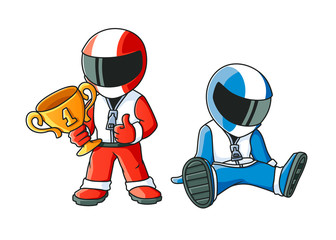 2 Cartoon Racers. Winner and Loser