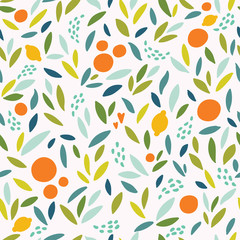 Custom vertical slats with your photo Lovely colorful vector seamless pattern with cute oranges, lemons and leaves in bright colors.