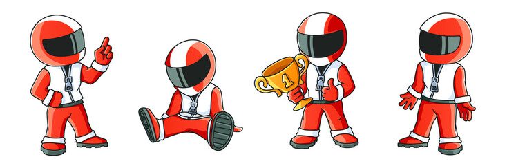 Max the Racer Winner 4 Illustrations Set Isolated on a White Background