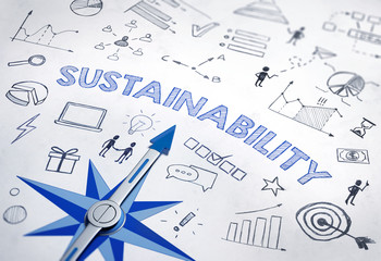 Sustainability concept with blue compass
