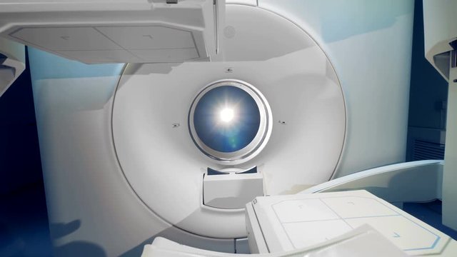 New computer tomography scanner in a clinic, close up.