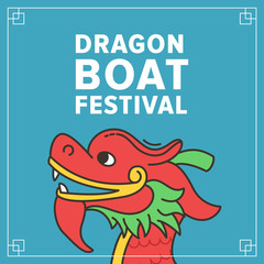 Dragon boat festival vector illustration, 5th day of May. Cartoon character of chines dragon on white background.  Square banner