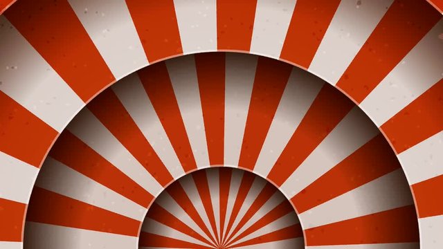 Animation Of Vintage Abstract Circus Background/
Seamless looped animation of a vintage abstract circus background rotation, with shadow circles, sunbeams and soft grunge texture